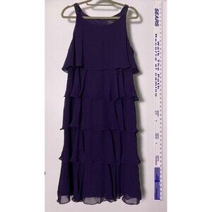 Dressbarn Tiered Chiffon Ruffle Party Dress Purple Plum Straps flowy sz 14